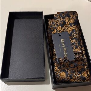 Gold and Black Floral Tie Set